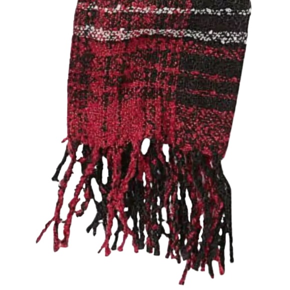 Steve Madden Ribbed Beanie + Brushed Plaid Scarf Set One Size Black + Red SOFT - Picture 5 of 9